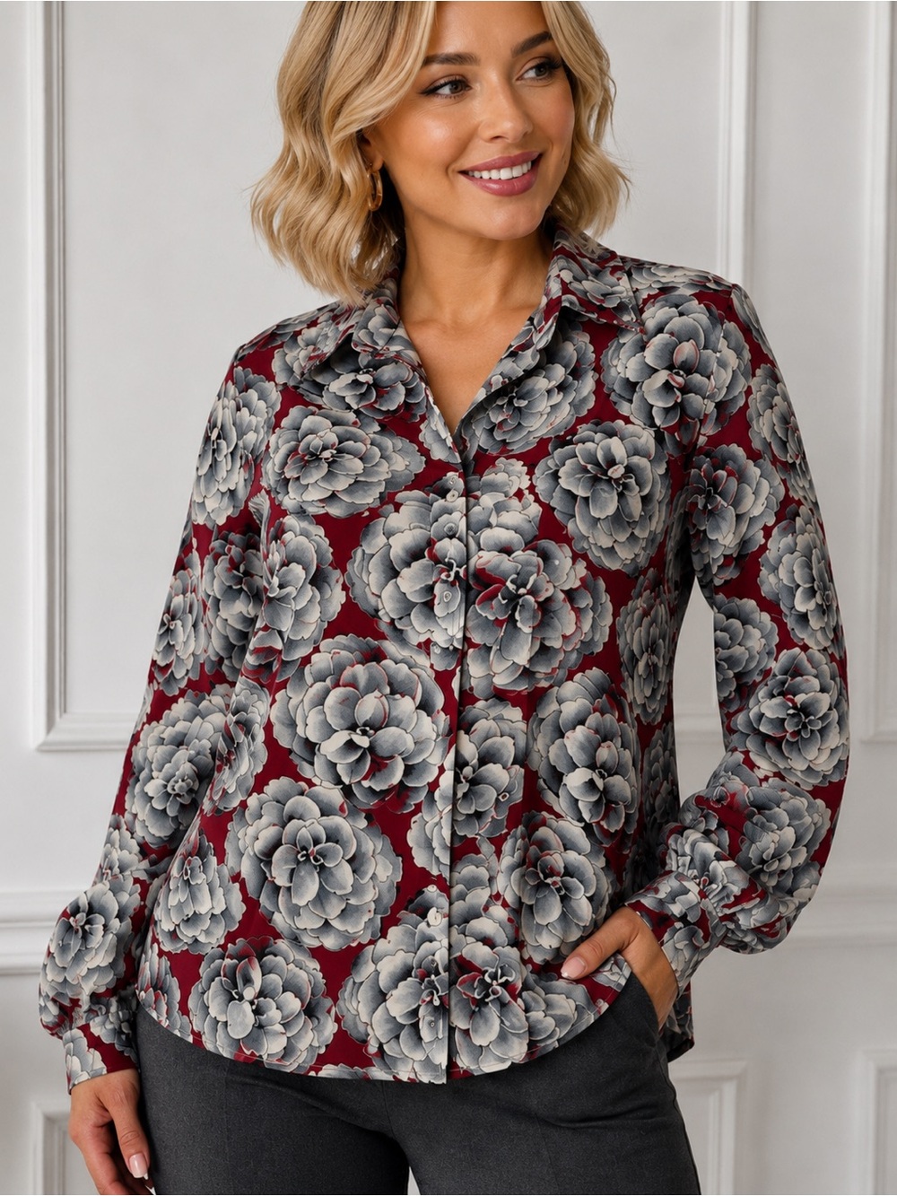 100% Silk French-Made Floral Blouse | Luxury Parisian Style | Size L